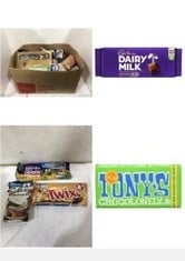 52X ASSORTED CHOCOLATE TO INCLUDE TONY'S CHOCOLONELY FAIRTRADE DARK CHOCOLATE 51% ALMOND& SEA SALT 180G , CADBURY DAIRY MILK CHOCOLATE BAR, 180G.