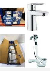 7X ASSORTED GROHE TO INCLUDE GROHE INLET-, POP-UP AND WASTE-SYSTEM CHROME 28991000, GROHE BAUEDGE - SMOOTH BODY SINGLE-LEVER BASIN MIXER TAP (1-HOLE INSTALLATION, METAL LEVER, 28MM CERAMIC CARTRIDGE,