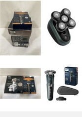 X4 ASSORTED ELECTRIC SHAVERS TO INCLUDE PHILIPS SHAVER SERIES 5000 - WET & DRY ELECTRIC MENS SHAVER WITH CHARGING STAND AND TRAVEL CASE (MODEL S5884/35), REMINGTON RX7 ELECTRIC HEAD SHAVER FOR BALD M