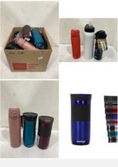 X17 ASSORTED BOTTLES TO INCLUDE CONTIGO BYRON SNAPSEAL TRAVEL MUG, STAINLESS STEEL THERMAL VACUUM FLASK, LEAKPROOF TUMBLER, COFFEE MUG WITH BPA FREE EASY-CLEAN LID, 470 ML, DEEP BLUE.