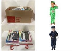 X11 ASSORTED KIDS FANCY DRESS TO INCLUDE DRESS UP AMERICA CHILDREN POLICE COSTUME FOR BOYS - INCLUDES SHIRT, PANTS, HAT, BELT, WHISTLE, GUN HOLSTER, AND WALKIE TALKIE POLICE COSTUME KIDS COP SET, RUB