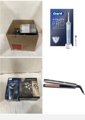 X5 ASSORTED ITEMS TO INCLUDE REMINGTON KERATIN PROTECT INTELLIGENT HAIR STRAIGHTENER - HEAT SENSOR MEASURES HAIR MOISTURE LEVELS AND ADAPTS TO THE OPTIMUM TEMPERATURE - PLATES ARE INFUSED WITH KERATI