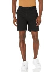 X30 ASSORTED CLOTHING TO INCLUDE AMAZON ESSENTIALS MEN'S CLASSIC-FIT 7 INCH CHINO SHORTS, BLACK, 31W, AMAZON ESSENTIALS MEN'S STRAIGHT-FIT WOVEN PYJAMA BOTTOMS, NAVY LARGE PLAID, XL.