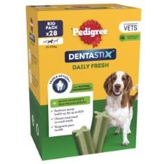 10 X PEDIGREE DENTASTIX - FRESH DAILY DENTAL CHEWS MEDIUM DOG, 112 STICKS - 2.88 KG MEGAPACK (4 X 28 STICKS) BB:20/10/24.