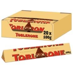 8 X TOBLERONE MILK CHOCOLATE BAR, WITH HONEY AND ALMOND NOUGAT, ESTABLISHED IN SWITZERLAND, 100G (PACK OF 20) BB: 16/10/24.