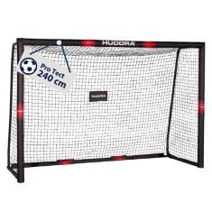 HUDORA SOCCER GOAL PRO TECT - LARGE SOCCER GOAL FOR KIDS AND ADULTS - FOAM-COVERED FOOTBALL GOAL WITH NET - PREMIUM OUTDOOR GOAL WALL WITH IMPACT PROTECTION, BLACK / RED.