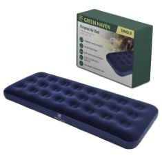 5 X GREEN HAVEN SINGLE BLOW UP CAMPING BED (191 X 73 X 22 CM) - WATERPROOF INFLATABLE SINGLE AIRBED MATTRESS | QUICK INFLATE CAMPING MATTRESS IDEAL FOR CAMPING & GUEST USE.