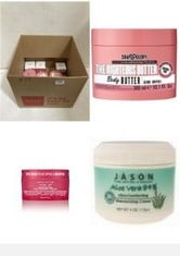 QTY OF ITEMS TO INLCUDE X12 ASSORTED ITEMS TO INCLUDE JASON ULTRA-COMFORTING ALOE VERA MOISTURIZING CREME - 4 OZ, SOAP AND GLORY THE RIGHTEOUS BUTTER BODY BUTTER 10.1 OZ (300 ML) BY SOAP & GLORY, PET