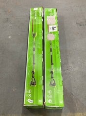 2 X GREENWORKS 40V BATTERY POWERED LONG REACH POLE HEDGE TRIMMER