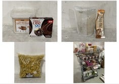 CAGE OF ASSORTED FOOD TO INCLUDE FIBRE ONE 90 CALORIE CHOCOLATE DOUGHNUTS PACK OF 4 BBE: 08/07/2024 (CAGE NOT INCLUDED