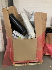 PALLET OF ASSORTED ITEMS TO INCLUDE BLACK PLASTIC KITCHEN BIN, COMPACTOR KITCHEN BACK SPLASH SCREEN