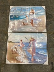 2X BEACH PAINTINGS ON FRAMED CANVAS 83CM X 63CM