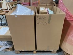 PALLET OF ASSORTED BABY/CHILD ITEMS TO INCLUDE BABY BATHS IN PINK AND IN GREY, BABY CHANGING MAT IN RAINBOW PRINT