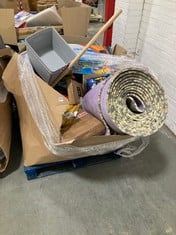 PALLET OF ASSORTED HOUSEHOLD ITEMS TO INCLUDE FIVE YELLOW VELVET EFFECT STORAGE