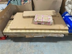 PALLET OF ASSORTED FURNITURE PARTS TO INCLUDE CULLOMPTON GLASS TABLE WITH WOODEN EFFECT LEGS (BOX 1 OF 2 ONLY)