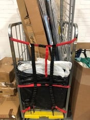 CAGE OF ASSORTED ITEMS TO INCLUDE MINKY ERGO IRONING BOARD IN BLACK (CAGE NOT INCLUDED)