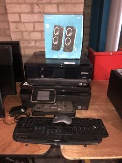 ASSORTMENT OF TECH TO INCLUDE X2 KEYBOARDS X2 PRINTER X1 MOUSE X1 LOGITECH SPEAKERS SET