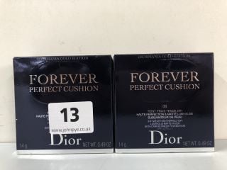 2 X DIOR FOREVER PERFECT CUSHION DIORMANIA GOLD EDITION 24HR HIGHT PERFECTION LUMINOUS MATTE FINISH SKIN-CARING FRESH FOUNDATION SPF 35