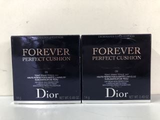 2 X DIOR FOREVER PERFECT CUSHION DIORMANIA GOLD EDITION 24HR HIGHT PERFECTION LUMINOUS MATTE FINISH SKIN-CARING FRESH FOUNDATION SPF 35