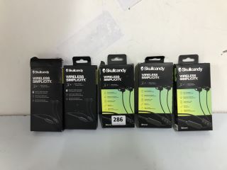 5 X SKULLCANDY EARPHONES TO INC SKULLCANDY WIRELESS SIMPLICITY WIRELESS EARBUDS