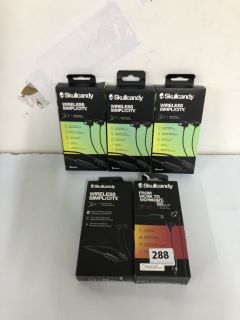 5 X SKULLCANDY EARPHONES TO INC SKULLCANDY WIRELESS SIMPLICITY WIRELESS EARBUDS