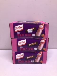 3 X SLIMFAST 7 DAY READY TO GO KIT STRAWBERRY - BEST BEFORE 08/2024