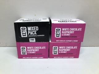 4 X KETO RANGE BOOSTBALL BURNERS WHITE CHOCOLATE RASPBERRY & COCONUT - USE BY DATE 30/09/2024