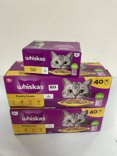 3 X WHISKAS POULTRY FEASTS CAT FOOD - BEST BEFORE 05/04/2026 + 04/05/2026