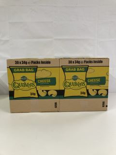 2 X BOXES OF WALKERS QUAVERS 30 X 34G GRAB BAGS - BEST BEFORE DATE 02/11/2024