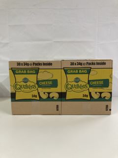 2 X BOXES OF WALKERS QUAVERS 30 X 34G GRAB BAGS - BEST BEFORE DATE 02/11/2024