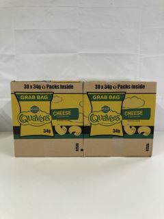 2 X BOXES OF WALKERS QUAVERS 30 X 34G GRAB BAGS - BEST BEFORE DATE 02/11/2024