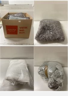 BOX OF ITEMS TO INCLUDE GREY SOFA CUSHION