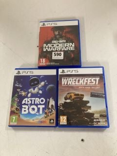 3 X PS5 VIDEOGAMES TO INCLUDE CALL OF DUTY MODERN WARFARE (18+ ID REQUIRED)