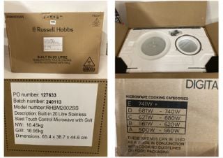 RUSSELL HOBBS BUILT IN 20L STAINLESS STEEL TOUCH CONTROL DIGITAL MICROWAVE WITH GRILL