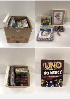 BOX OF GAMES TO INCLUDE UNO NO MERCY