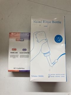 BOX OF HEALTHCARE ITEMS TO INCLUDE NASAL RINSE BOTTLES