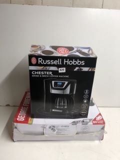 RUSSELL HOBBS GRIND AND BREWW COFFEE MAKER AND A GEORGE FOREMAN GRILL