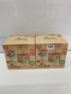 2 X WOODLETS 5 IN 1 ACTIVITY CUBE