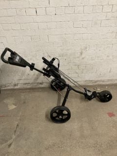 TRI-CART GOLF TROLLEY WITH 3 X KIRKLAND GOLF CLUBS