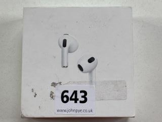 APPLE AIRPODS (3RD GENERATION) WITH CHARGING CASE) EARBUDS IN WHITE: MODEL NO A2565 A2564 A2897 (WITH BOX & CHARGE CABLE)  [JPTN40987]