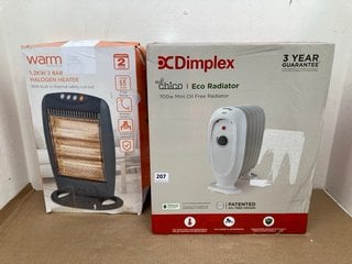 DIMPLEX 700W MINI OIL FREE ECO RADIATOR TO ALSO INCLUDE WARMLITE 1.2KW 3 BAR HALOGEN HEATER WITH BUILT IN THERMAL SAFETY CUT OUT: LOCATION - H9