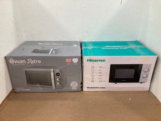 SWAN RETRO 800W DIGITAL MICROWAVE IN GREY TO ALSO INCLUDE HISENSE H20MOWP1UK 20L 700W MANUAL MICROWAVE IN SILVER: LOCATION - H12