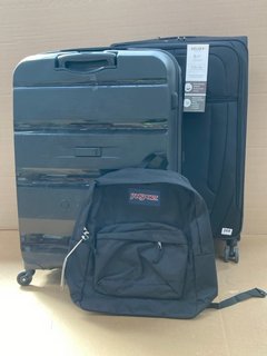 3 X ASSORTED SUITCASE/BAG ITEMS TO INCLUDE JANSPORT BACKPACK IN BLACK: LOCATION - H14