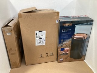 3 X ASSORTED HOUSEHOLD ITEMS TO INCLUDE TOWER ROSE GOLD EDITION 58L SQUARE SENSOR BIN: LOCATION - I15