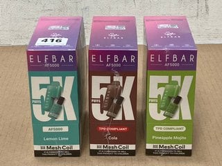 3 X BOX OF 5 ELFBAR 5K PUFFS REFILLABLE DISPOSABLE VAPES TO INCLUDE PINEAPPLE MOJITO (PLEASE NOTE: 18+YEARS ONLY. ID MAY BE REQUIRED): LOCATION - E0