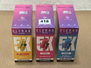 3 X BOX OF 5 ELFBAR 5K PUFFS REFILLABLE DISPOSABLE VAPES TO INCLUDE STRAWBERRY ICE (PLEASE NOTE: 18+YEARS ONLY. ID MAY BE REQUIRED): LOCATION - E0