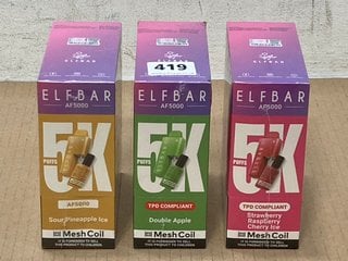 3 X BOX OF 5 ELFBAR 5K PUFFS REFILLABLE DISPOSABLE VAPES TO INCLUDE STRAWBERRY RASPBERRY CHERRY ICE (PLEASE NOTE: 18+YEARS ONLY. ID MAY BE REQUIRED): LOCATION - E0