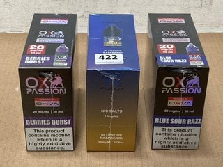 3 X BOXES OF 10 VAPE E LIQUIDS TO INCLUDE R AND M TORNADO BLUESOUR RASPBERRY (PLEASE NOTE: 18+YEARS ONLY. ID MAY BE REQUIRED): LOCATION - E0