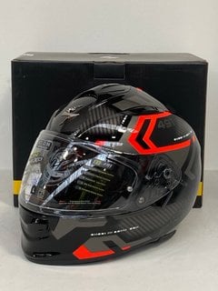 SCORPION EXO-491 SPIN FULL FACE MOTORCYCLE HELMET IN GLOSSY BLACK/RED - SIZE L - RRP £144.99: LOCATION - MAIN BOOTH