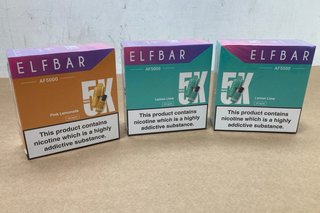 3 X BOXES OF ELFBAR AF5000 5000 PUFF 20MG DISPOSABLE VAPES IN LEMON LIME/PINK LEMONADE (PLEASE NOTE: 18+YEARS ONLY. ID MAY BE REQUIRED): LOCATION - E0